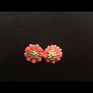 4/$16 Coral and Gold Flower Stud earrings